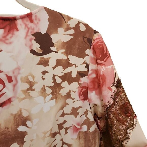 La Bellum Women's‎ Brown & Pink Floral Print Wrap Shift Maxi Dress Size 12 NWT - Picture 8 of 13